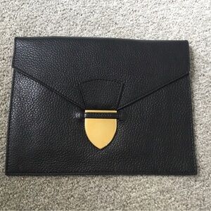 New SOPHIE HULME Black Pebbled Leather Envelope Clutch